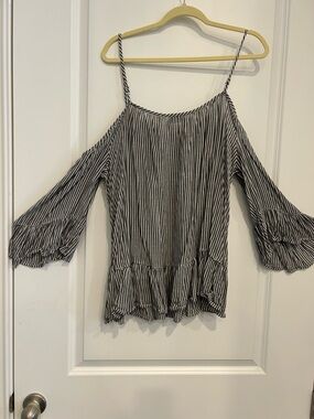 Striped Cold-Shoulder Ruffle Hem Camisole - Black & White